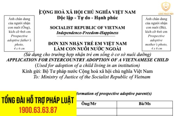 Mẫu đơn xin nhận trẻ em Việt Nam làm con nuôi nước ngoài